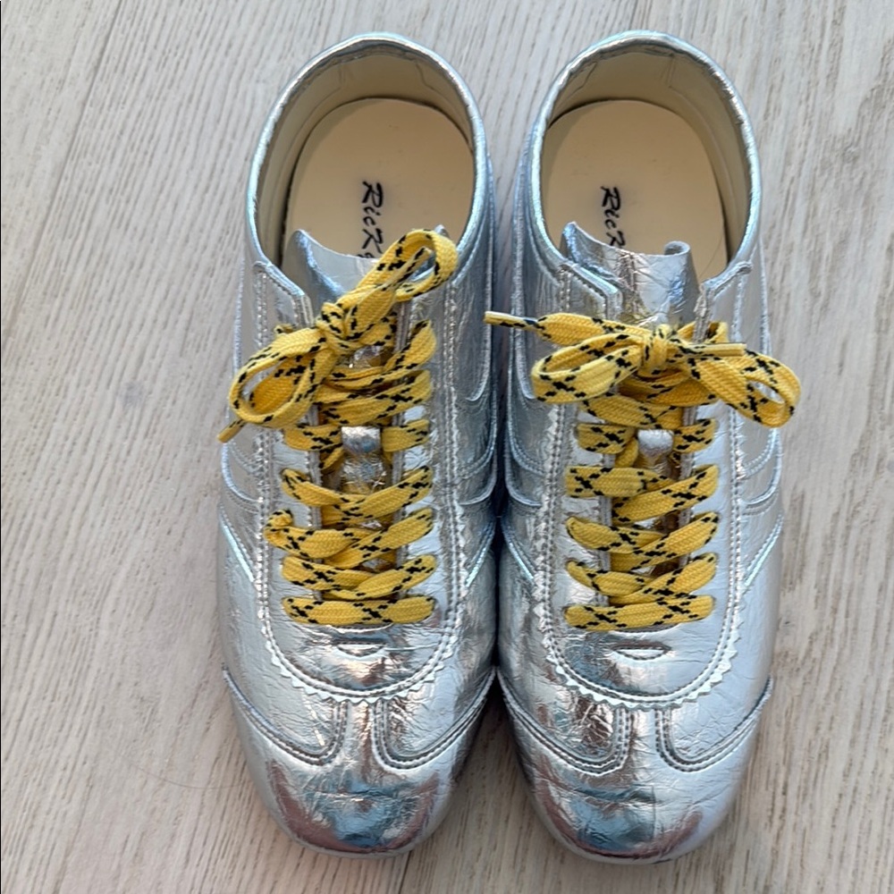 Rick Owens Silver Sneakers with Yellow Laces